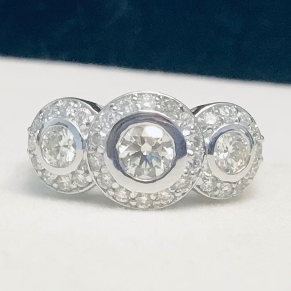 14K White Gold  1.80 ctw Genuine Diamond Three Stone Ring - Picture 3 of 13